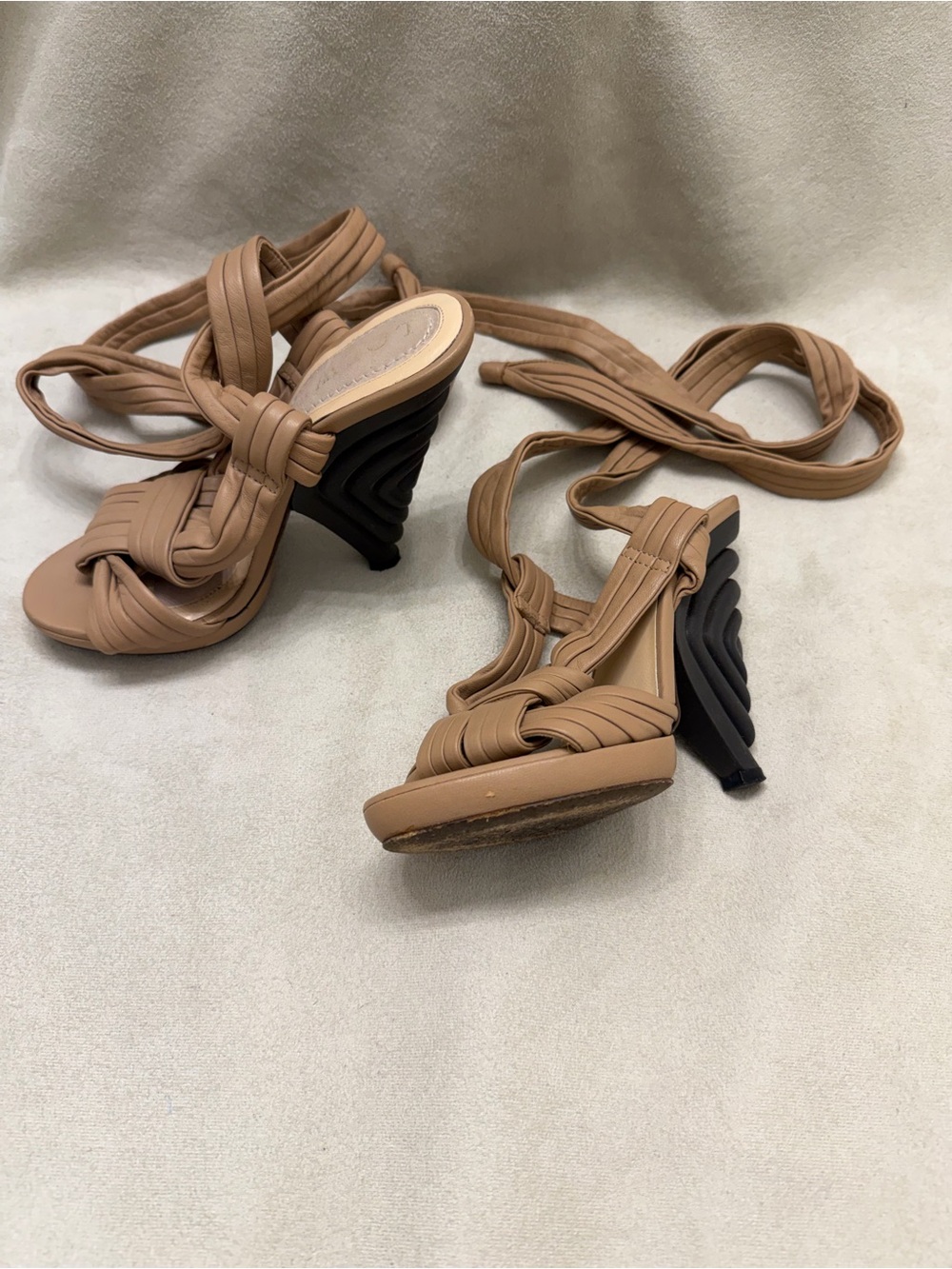 Loewe Tan Knotted Strap Lace-Up Sandals